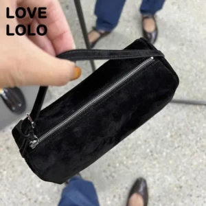 2025 New Luxury 90s Pen Holder Bag Genuine Soft Cowhide & Suede Mini Crossbody Bag Hand-Carry Vintage Shoulder Purse for Women