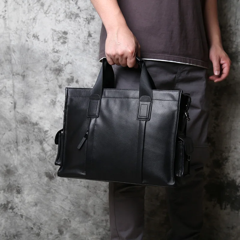 NZPJ Business Leather Men's Handbag Top Layer Cowhide Briefcase Casual One Shoulder Messenger Bag Suitable for 14 Inch Laptop - Image 3