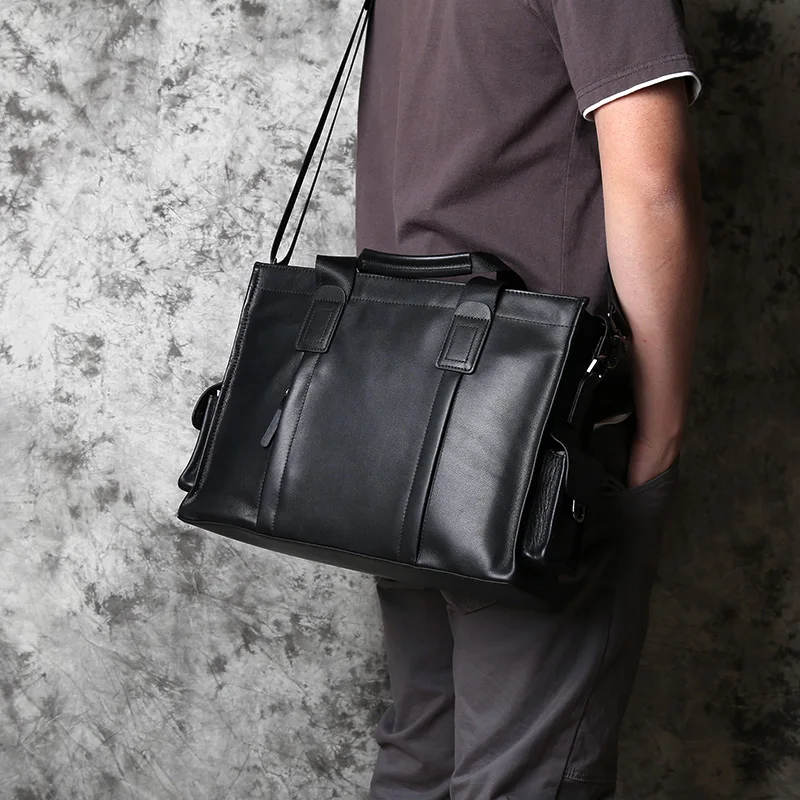 NZPJ Business Leather Men's Handbag Top Layer Cowhide Briefcase Casual One Shoulder Messenger Bag Suitable for 14 Inch Laptop - Image 4