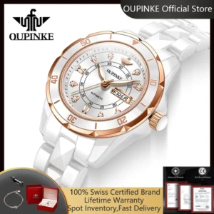 OUPINKE 3301 New Automatic Woman Watch Fully Ceramics Strap Ladies Dress Watch Elegant Luxury Mechanical Wrist Watches for Women