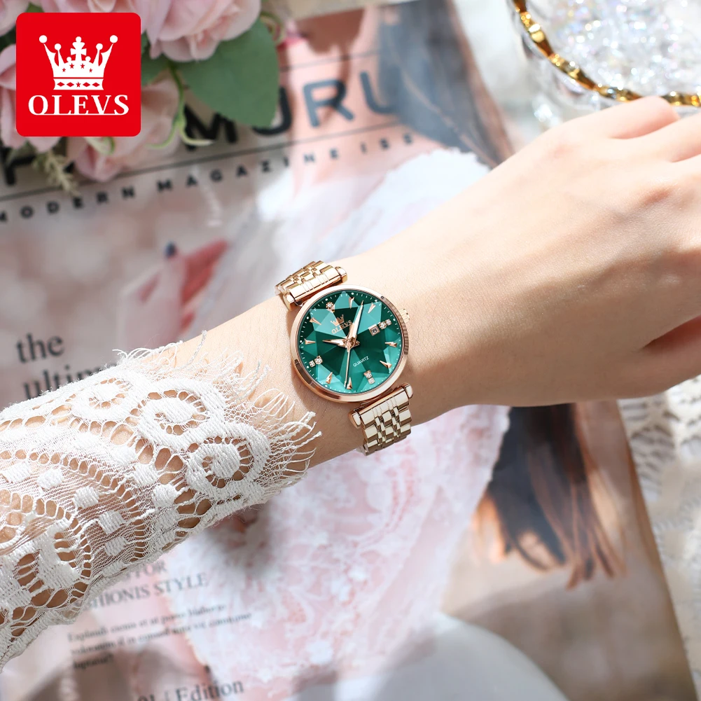 OLEVS 5536 Luxury Brand Diamond Quartz Women's Watch Fashion Elegant Rose Gold Waterproof Women's Watch Bracelet Set Reloj Mujer - Image 3