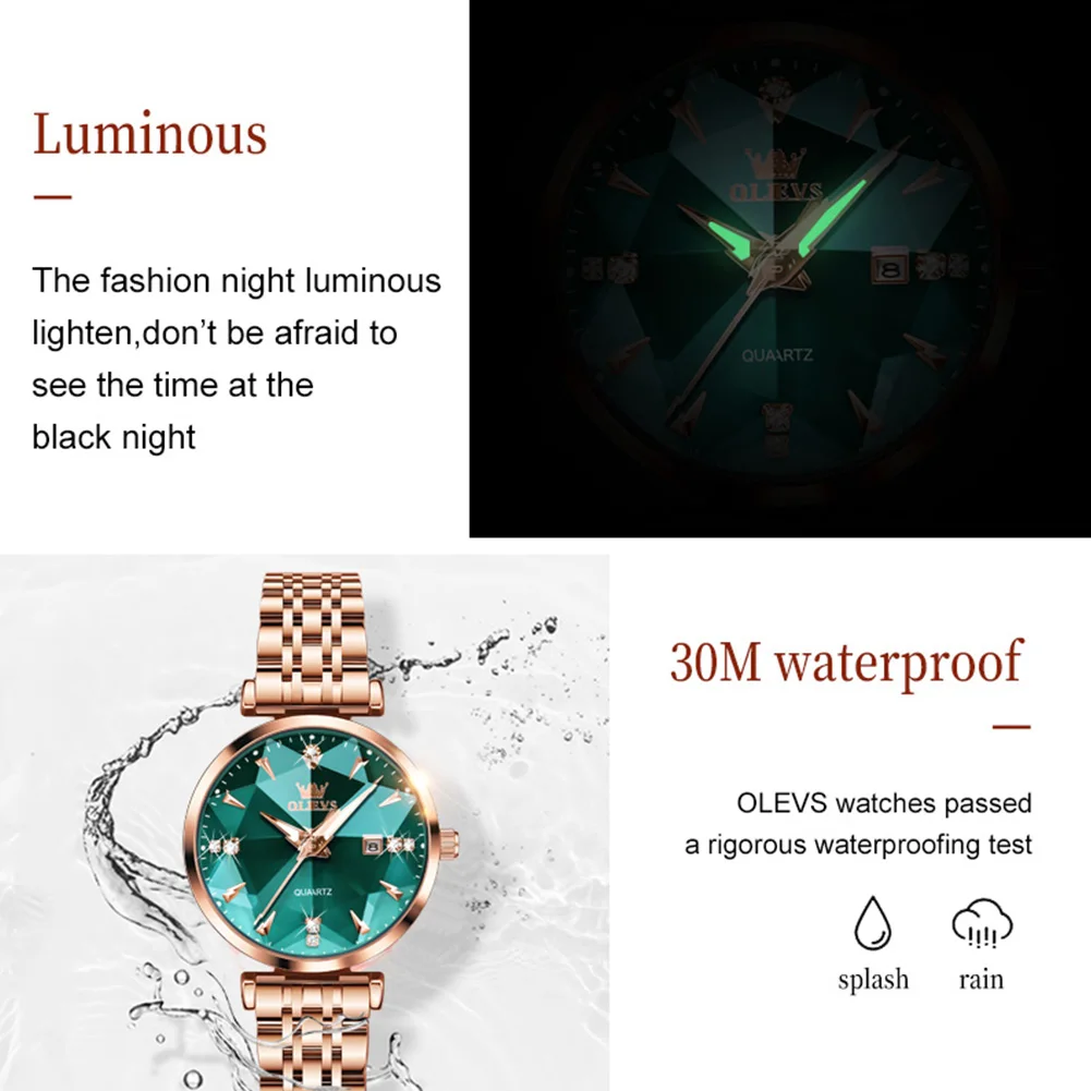 OLEVS 5536 Luxury Brand Diamond Quartz Women's Watch Fashion Elegant Rose Gold Waterproof Women's Watch Bracelet Set Reloj Mujer - Image 5