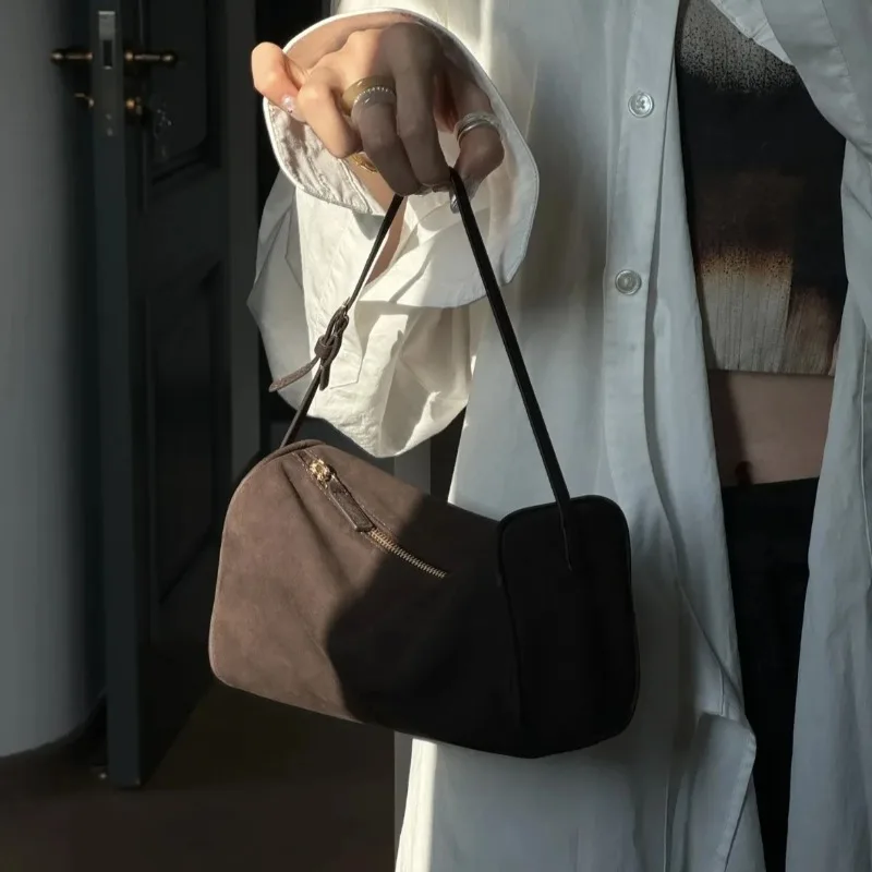 2025 New Luxury 90s Pen Holder Bag Genuine Soft Cowhide & Suede Mini Crossbody Bag Hand-Carry Vintage Shoulder Purse for Women - Image 17