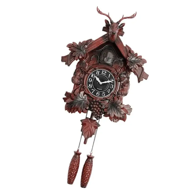 G6KF Easy to Install Wall Hanging Cuckoo Clock European Retro Styles Deer Head Sculpture Wall Clock Including Quiet Movement - Image 3