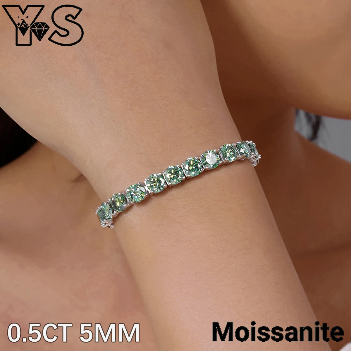 S925 Sterling Silver Green Moissanite Tennis Bracelet Single Row Diamond Unique Design Daily Elegant Fine Jewelry Gift for Her - Image 5