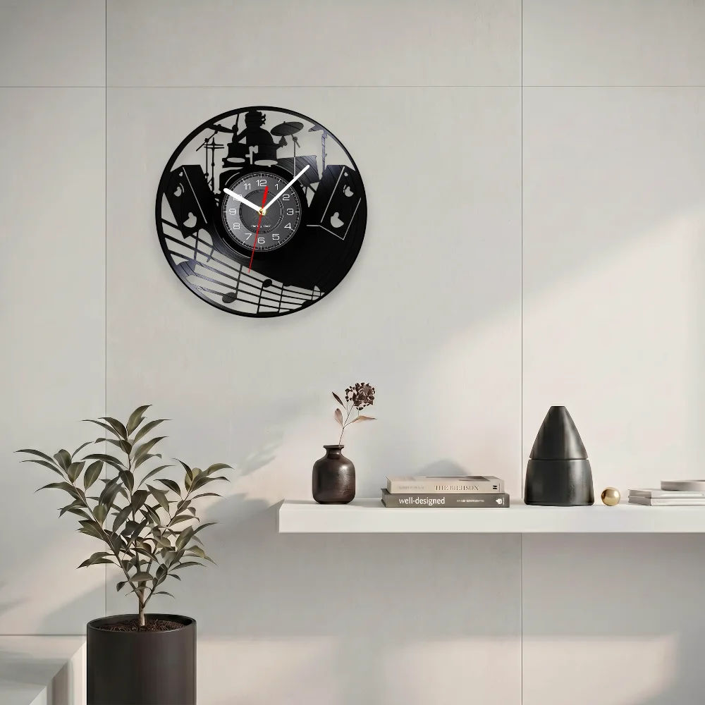 Guitar Vinyl Record Wall Clock with LED Night Light Modern Rock Band Music Instrument Home Decor - Image 5