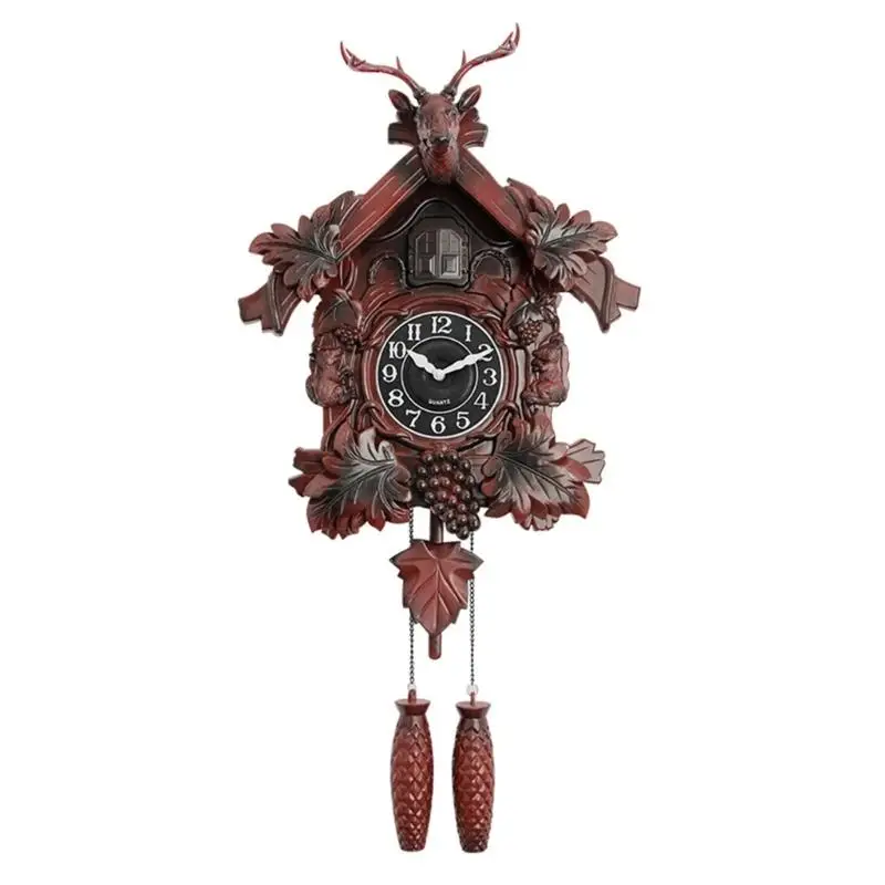 G6KF Easy to Install Wall Hanging Cuckoo Clock European Retro Styles Deer Head Sculpture Wall Clock Including Quiet Movement - Image 10