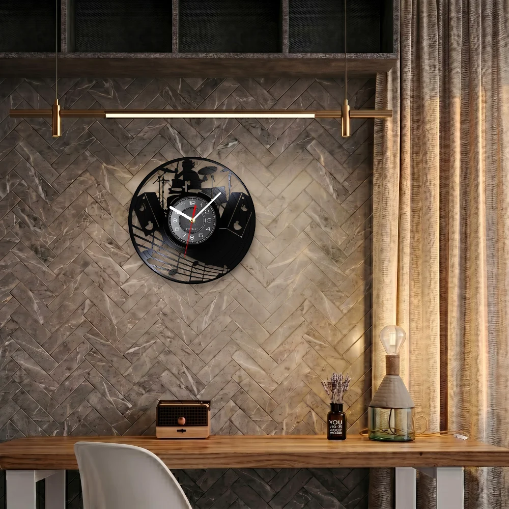 Guitar Vinyl Record Wall Clock with LED Night Light Modern Rock Band Music Instrument Home Decor - Image 4