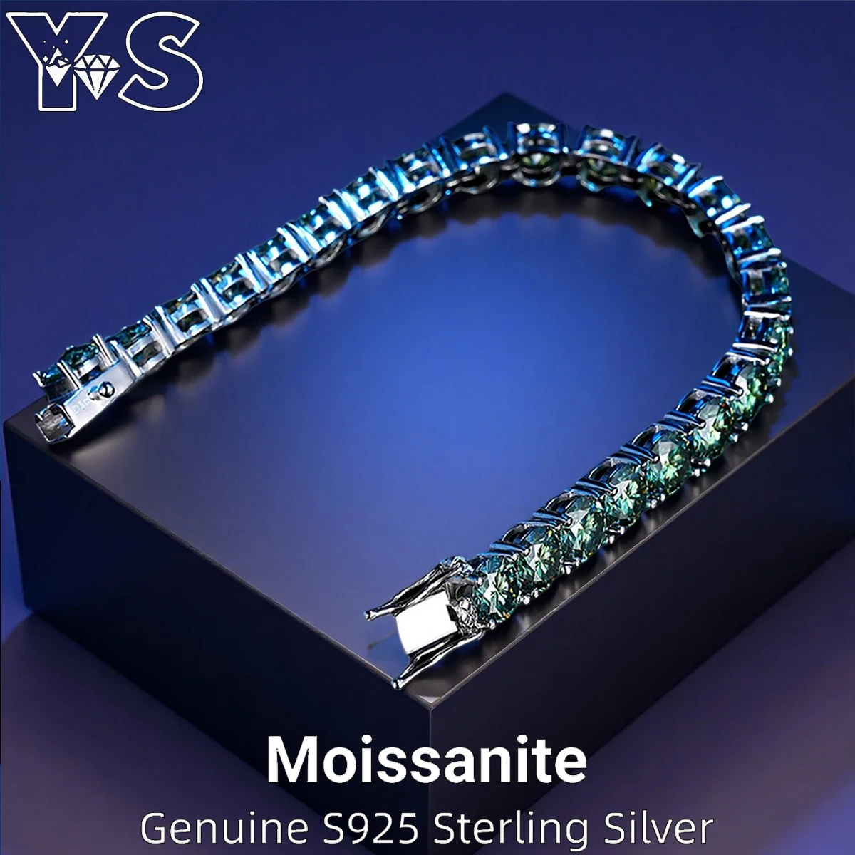 S925 Sterling Silver Green Moissanite Tennis Bracelet Single Row Diamond Unique Design Daily Elegant Fine Jewelry Gift for Her - Image 3