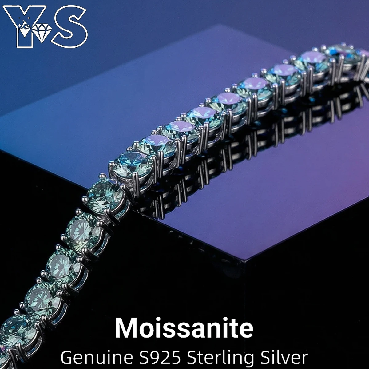 S925 Sterling Silver Green Moissanite Tennis Bracelet Single Row Diamond Unique Design Daily Elegant Fine Jewelry Gift for Her - Image 4