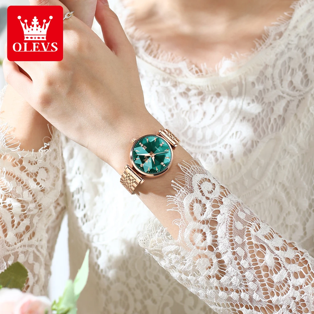 OLEVS 5536 Luxury Brand Diamond Quartz Women's Watch Fashion Elegant Rose Gold Waterproof Women's Watch Bracelet Set Reloj Mujer - Image 2