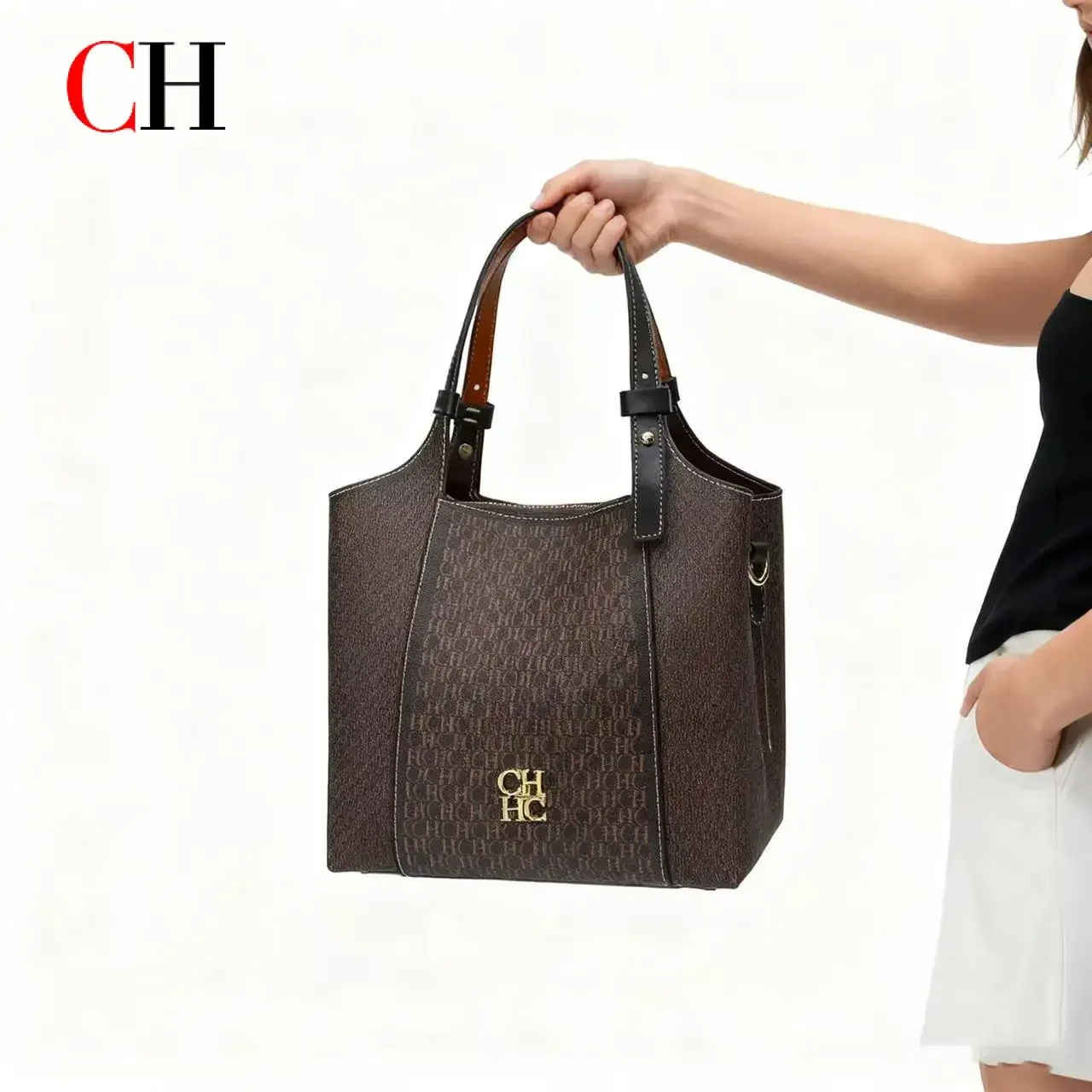 CH Light Luxury Maillard Tone Monogram Print Women's Tote Bag - Large-Capacity Multifunctional Stylish Handbag - Image 2