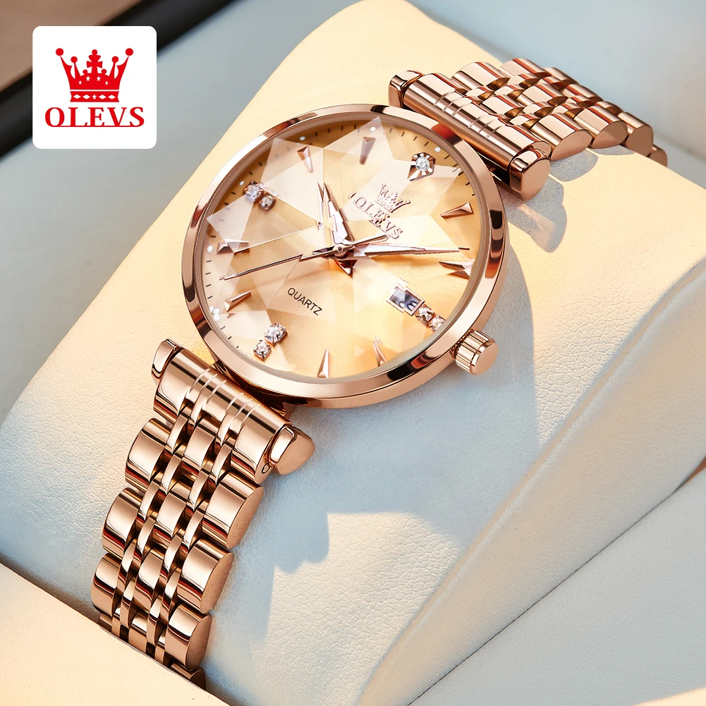 OLEVS 5536 Luxury Brand Diamond Quartz Women's Watch Fashion Elegant Rose Gold Waterproof Women's Watch Bracelet Set Reloj Mujer - Image 9