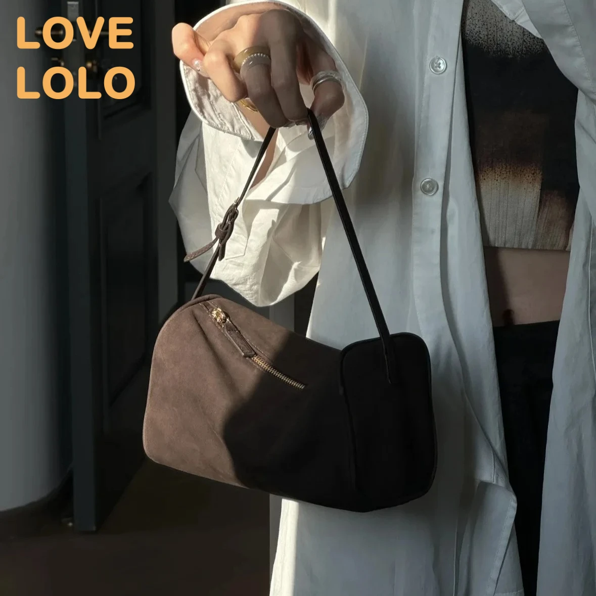 2025 New Luxury 90s Pen Holder Bag Genuine Soft Cowhide & Suede Mini Crossbody Bag Hand-Carry Vintage Shoulder Purse for Women - Image 2