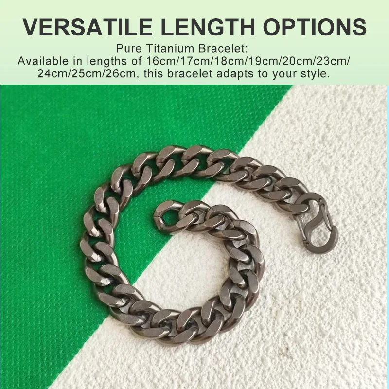 Titanium Bracelet for Men, Stonewashed Titanium Cuban Chain Bracelet, Hypoallergenic & Durable, 10.5mm Wide, 16cm 18cm 20cm 22cm - Image 3