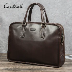 CONTACT'S Genuine Leather Men Business Bags Briefcase Office Bag Male Portfolio Bag Tote Laptop Bags for 14" 16" Macbook Pro