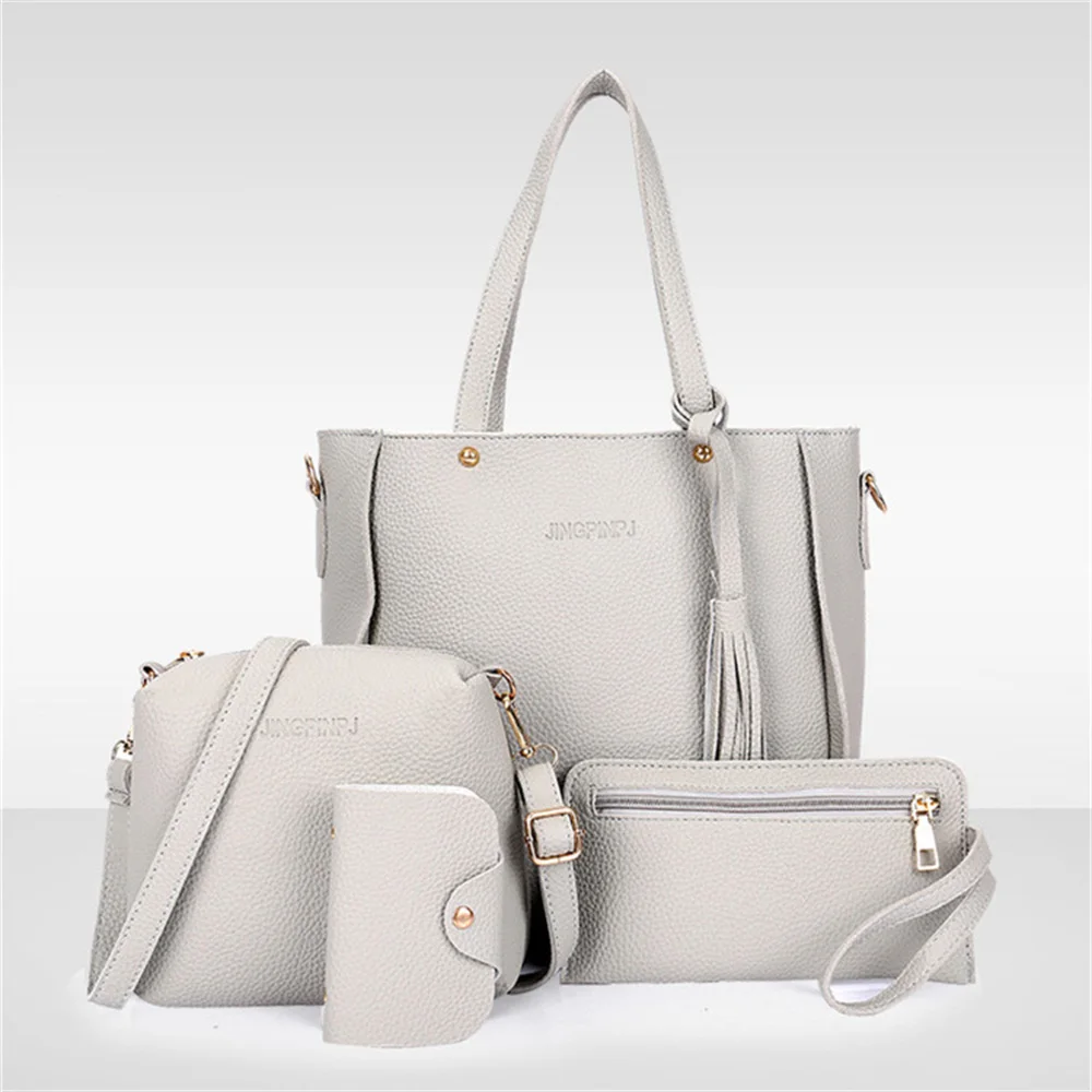 4pcs/Set Fashion Tassels Decoration Pu Leather Shoulder Bag Crossbody Bag Handbag Purse Wallet Solid Color Women Bag Combos 2024 - Image 7