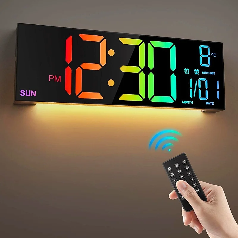 16 Inch Large Digital Wall Clock with Remote Control Mood Light 8 Clors RGB Dual Alarm Timing Countdown 12/24H LED Alarm Clock - Image 11