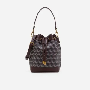 Geometric Print Leather Trim Drawstring Bucket Bag Women's Daily Commuter Purse
