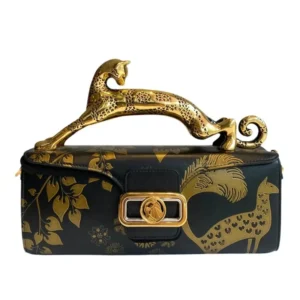 Luxury Pencil Cat Top Handle Bag Women New Gold Leaf Embossed Box Shape Shoulder Bag Fashion Chic Designer Evening Clutch Purse