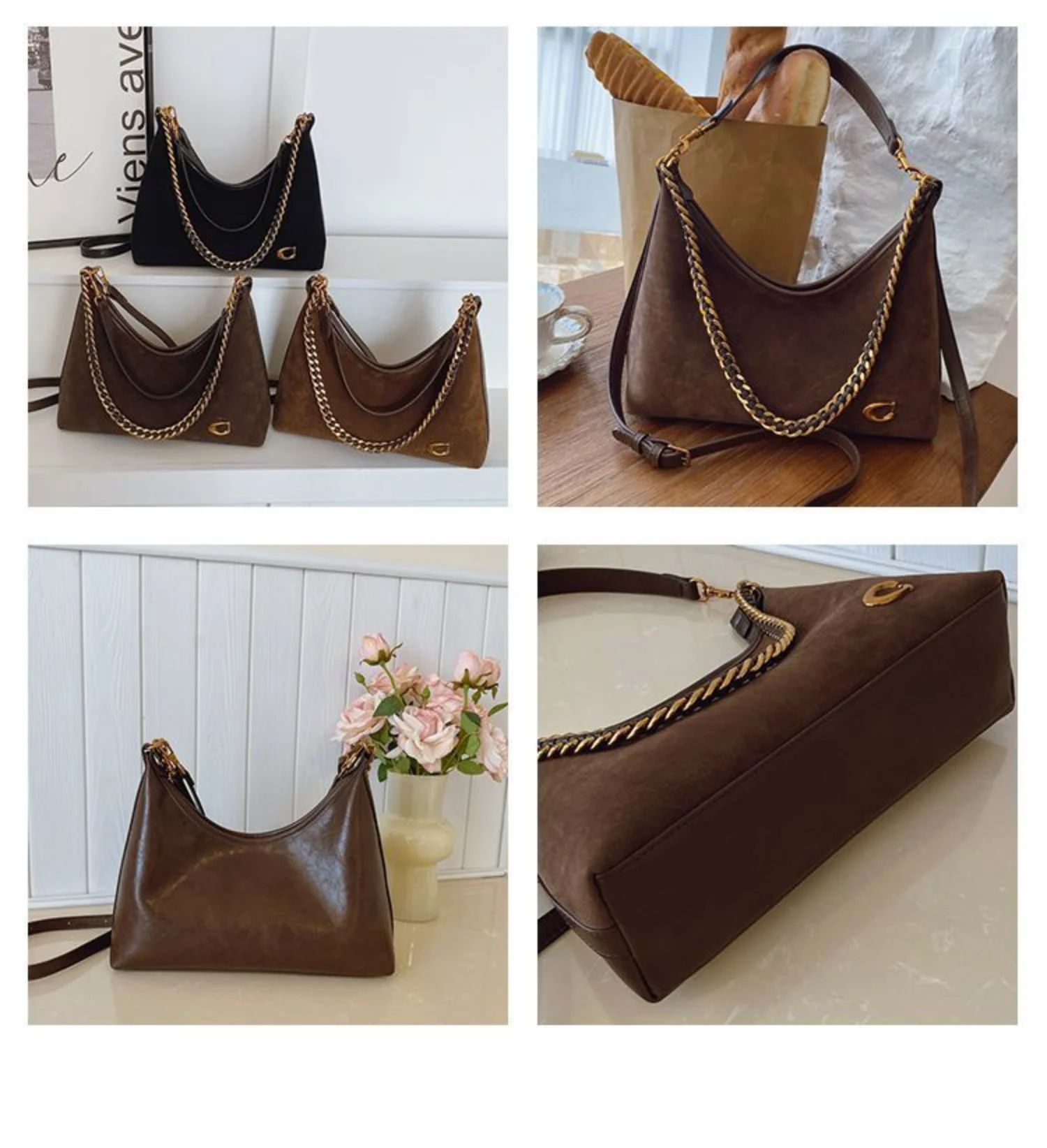 Women's New Light Luxury Fashionable High-End Black Suede Shoulder Crossbody Bag,Versatile for Commuting,Large Capacity Tote Bag - Image 3
