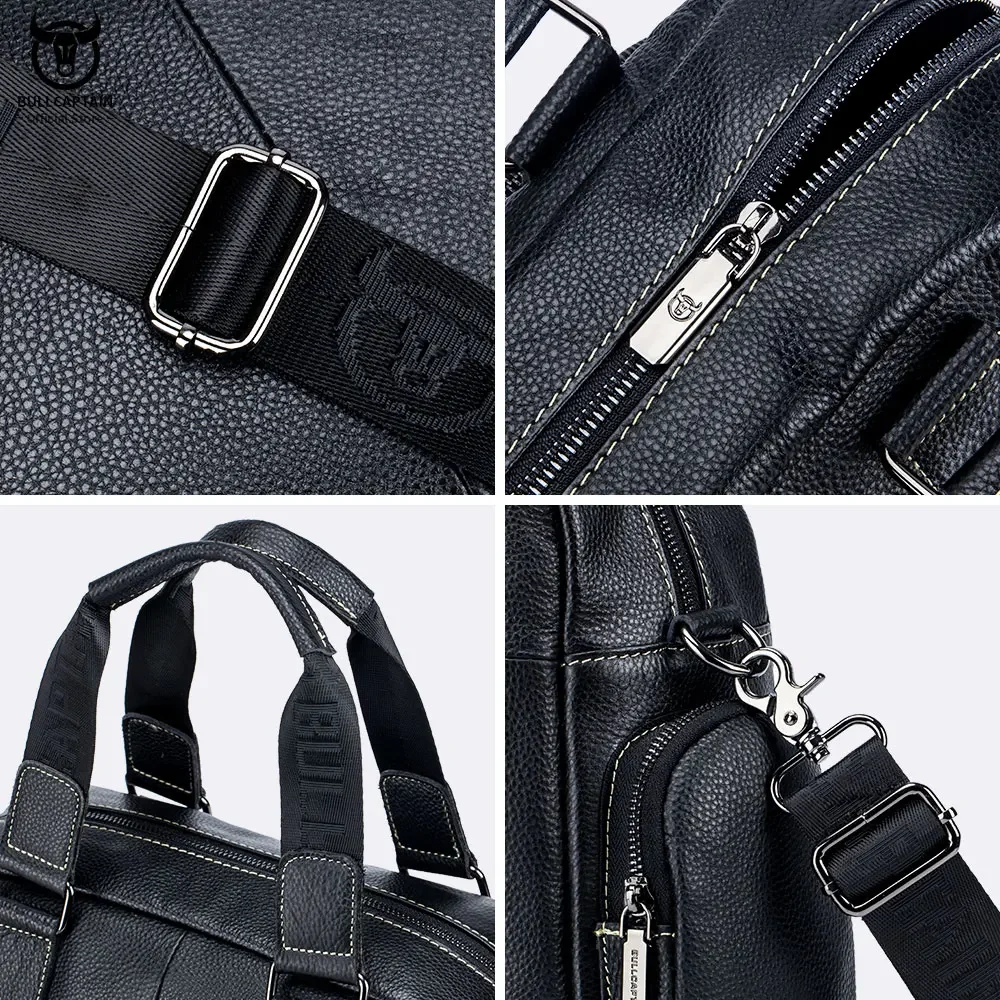 BULLCAPTAIN Men's Leather Briefcase Can Be Used For 14-Inch Laptop Business Shoulder Messenger Handbag Leisure Travel Bags - Image 5