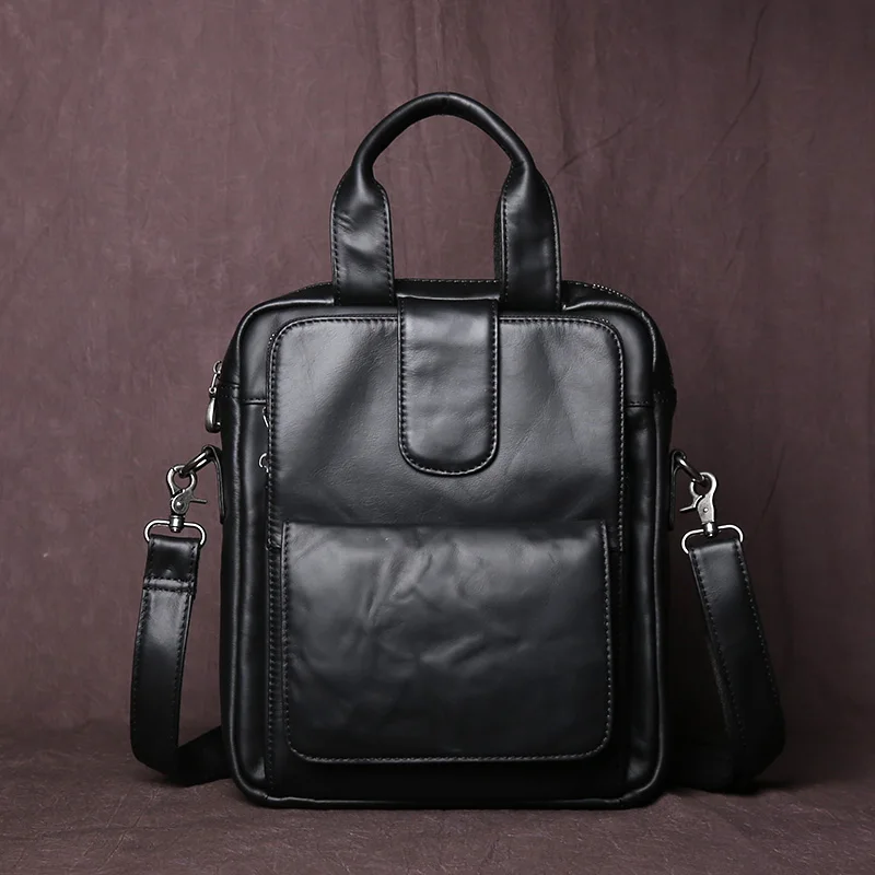 New Leather Men's Handbag Top Layer Cowhide Vertical Briefcase Retro Men's One-Shoulder Messenger Bag 12 Inch Ipad Bag NZPJ - Image 8