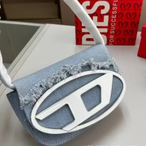 Frayed Edge Light Denim Mini Top Handle Bag White Oval D Logo Magnetic Flap Crossbody Shoulder Purse Y2K Vintage Bag