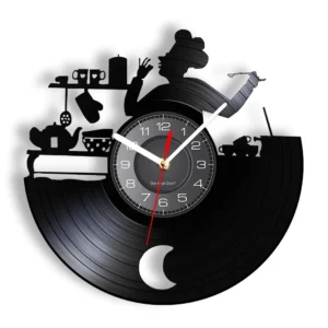 Vintage Chef Vinyl Record Wall Clock with LED Backlight Night Light Kitchen Bakery Decor Culinary Art Silhouette Design Gift