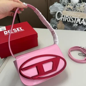 Bright Pink Shiny PU Flip Underarm Bag Two-Tone Pink Oval Front Hardware Embellishment Zip Detachable Crossbody Strap Small Ladies Sweet Y2K Mini Handbag
