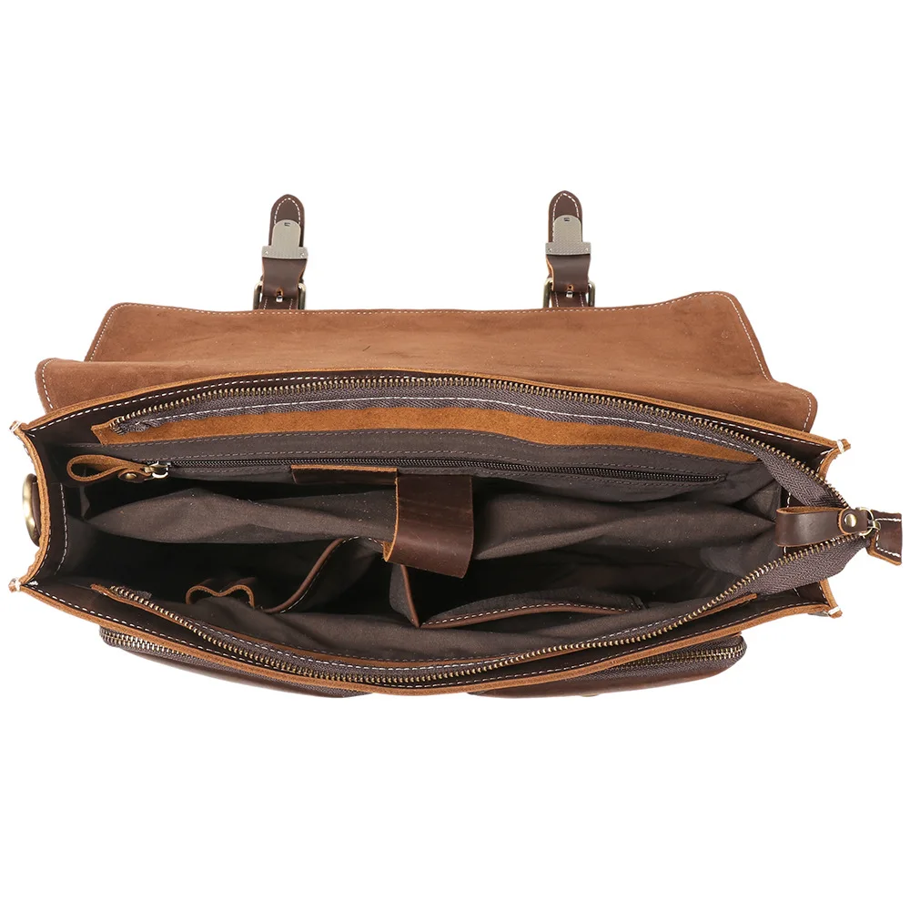 Vintage Handmade Crazy Horse Leather Handbag Large Capacity Briefcase For Men 15" Laptop Bag Work Business Bag - Image 6