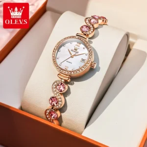 OLEVS 5633 Round-Dial Fashion Quartz Watch Stainless Steel Watchband Wristwatch with Calendar - Elegant Gift for Him Or Her