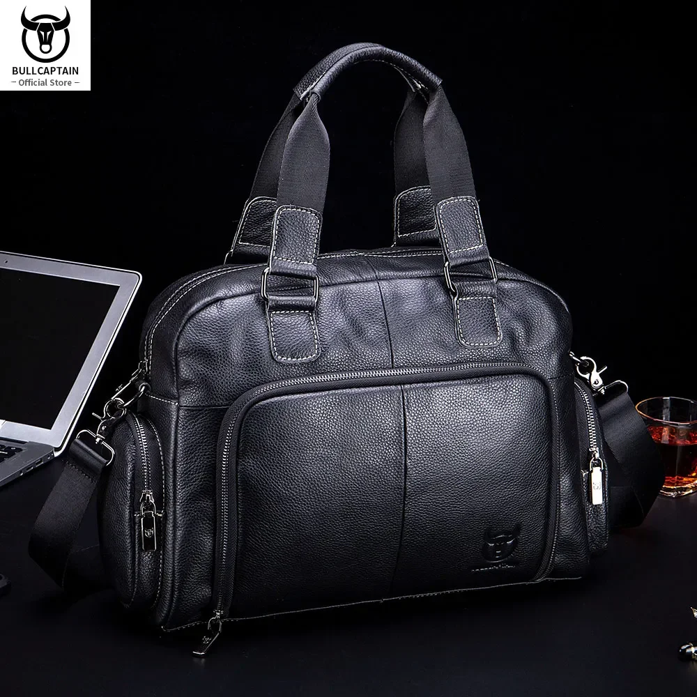BULLCAPTAIN Men's Leather Briefcase Can Be Used For 14-Inch Laptop Business Shoulder Messenger Handbag Leisure Travel Bags - Image 3