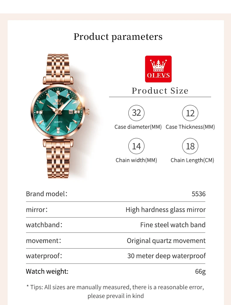 OLEVS 5536 Luxury Brand Diamond Quartz Women's Watch Fashion Elegant Rose Gold Waterproof Women's Watch Bracelet Set Reloj Mujer - Image 6