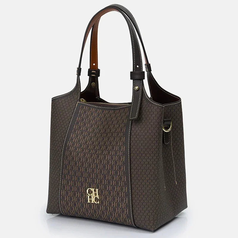 CH Light Luxury Maillard Tone Monogram Print Women's Tote Bag - Large-Capacity Multifunctional Stylish Handbag - Image 9