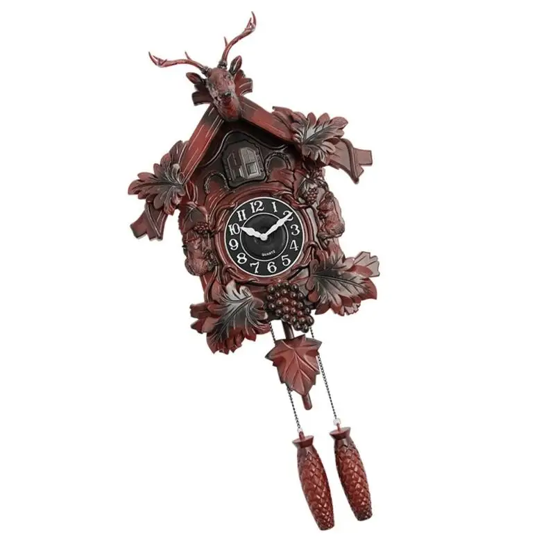 G6KF Easy to Install Wall Hanging Cuckoo Clock European Retro Styles Deer Head Sculpture Wall Clock Including Quiet Movement - Image 2