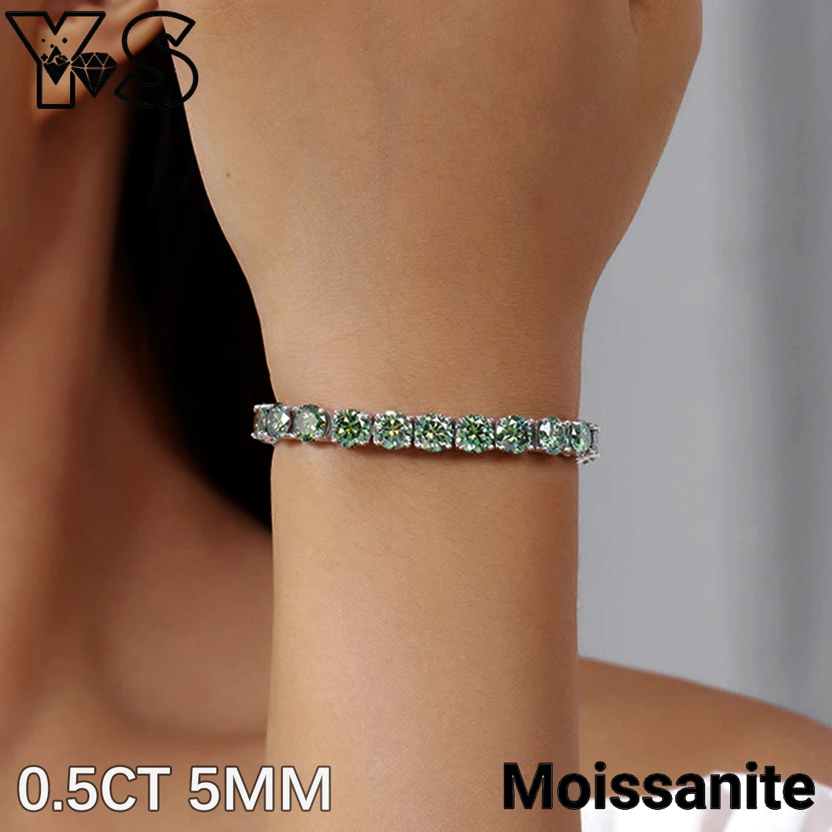 S925 Sterling Silver Green Moissanite Tennis Bracelet Single Row Diamond Unique Design Daily Elegant Fine Jewelry Gift for Her - Image 6