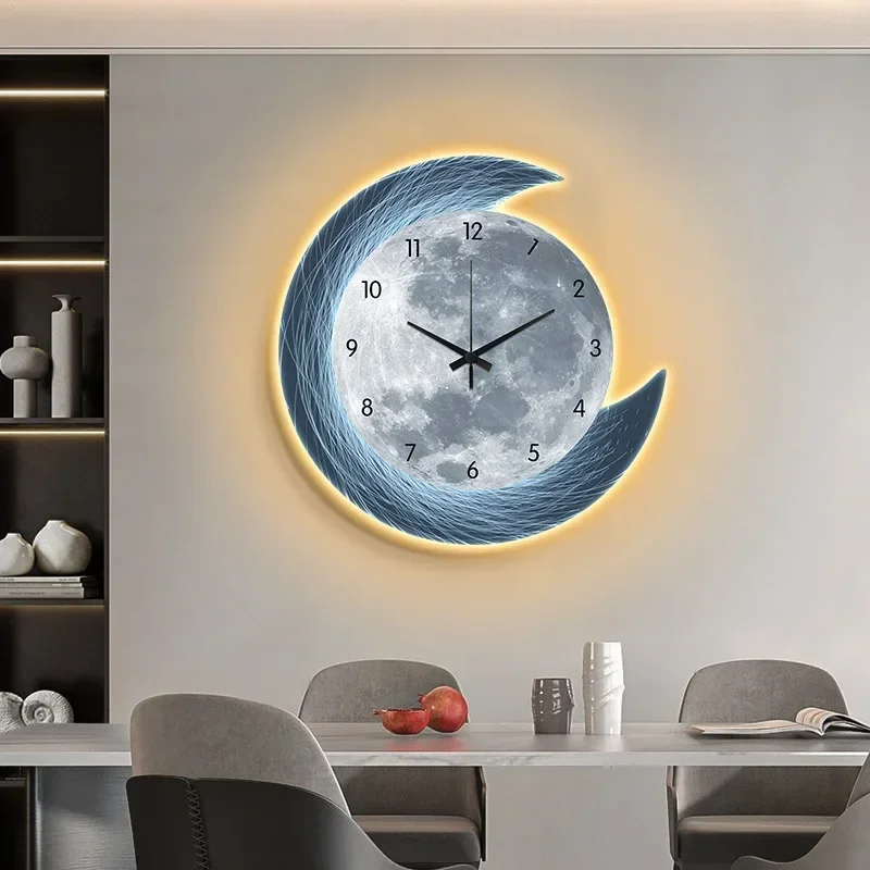 16in Home Quality Wall Clock Dining Room Living Moon The Earth Modelling LED Light Silent Movement Bedroom Clock Wall Decoration - Image 5