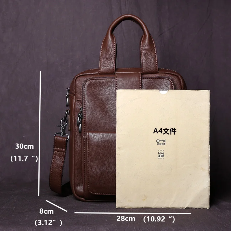 New Leather Men's Handbag Top Layer Cowhide Vertical Briefcase Retro Men's One-Shoulder Messenger Bag 12 Inch Ipad Bag NZPJ - Image 6