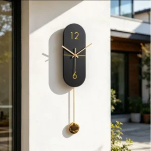 Silent Wall Clock: Creative and Fashionable, Light Luxury Quartz Pendulum Clock with Stone Panel, Modern Minimalist