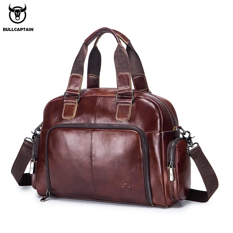 BULLCAPTAIN Men's Leather Briefcase Can Be Used For 14-Inch Laptop Business Shoulder Messenger Handbag Leisure Travel Bags - Image 7