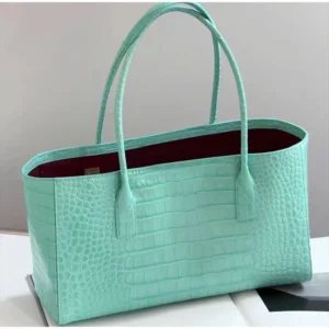 Luxury Crocodile Print Leather Bag, Vintage Green Large Capacity Handbag, Magnetic Buckle Clutch Casual Elegant Commuter Purse