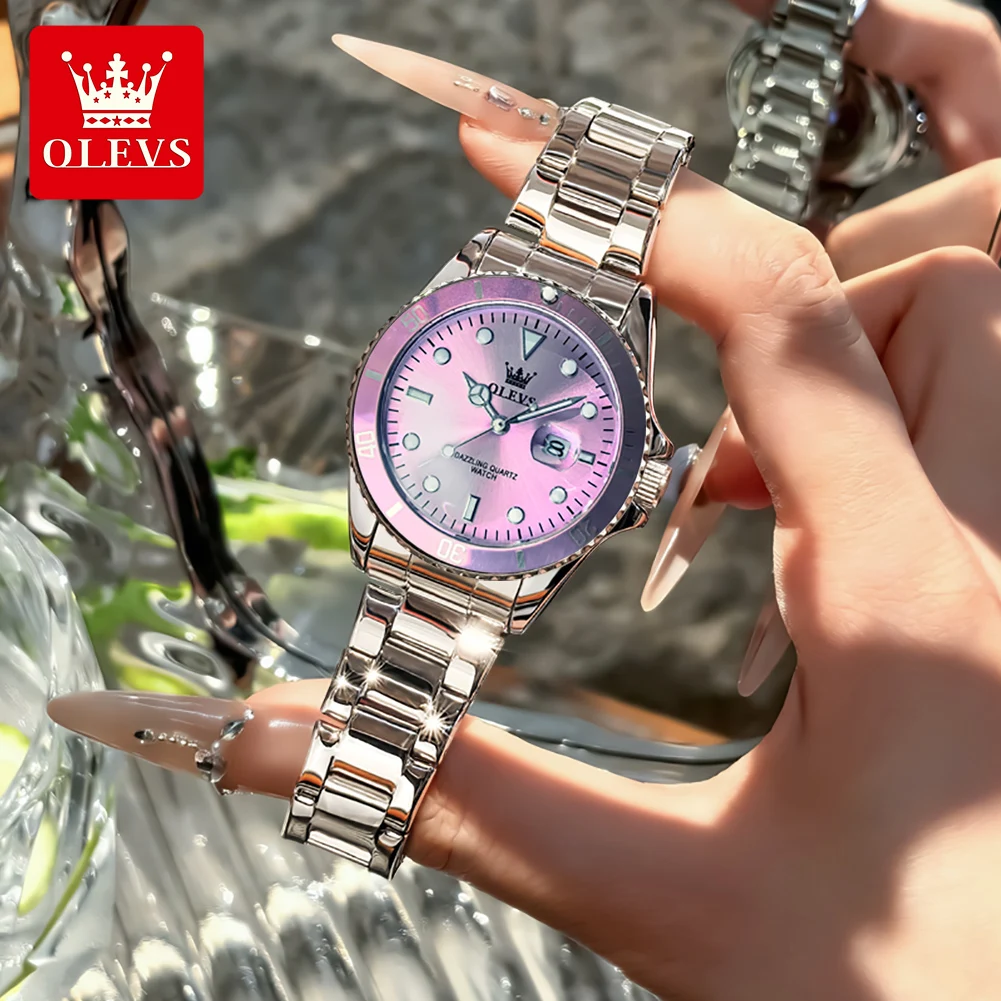 OLEVS 5885 Original Quartz Watch Women Fashion Rotating Dial Stainless Steel Strap Waterproof Casual Ladies' Watch
