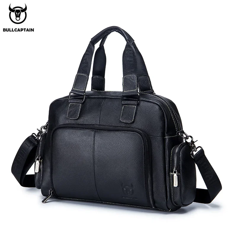 BULLCAPTAIN Men's Leather Briefcase Can Be Used For 14-Inch Laptop Business Shoulder Messenger Handbag Leisure Travel Bags - Image 8