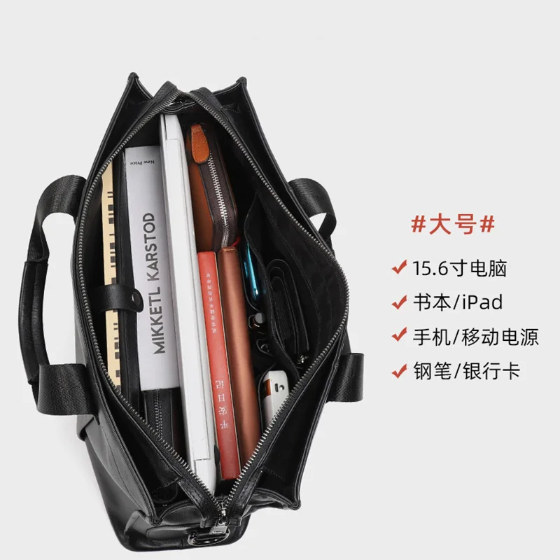 NZPJ Business Leather Men's Handbag Top Layer Cowhide Briefcase Casual One Shoulder Messenger Bag Suitable for 14 Inch Laptop - Image 6