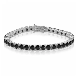 Nuoya Hip Hop 4mm Black Nano Zircon Tennis Bracelet Silver Plated Iced Out Black Diamond Chain for Man Women Gift 6-7inch