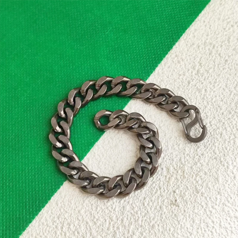 Titanium Bracelet for Men, Stonewashed Titanium Cuban Chain Bracelet, Hypoallergenic & Durable, 10.5mm Wide, 16cm 18cm 20cm 22cm - Image 7