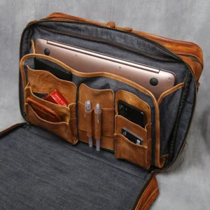 NZPJ Retro Men's Briefcase Top Layer Cowhide Handbag Travel Bag Handmade Leather Laptop Business Bag Shoulder Crossbody Bag