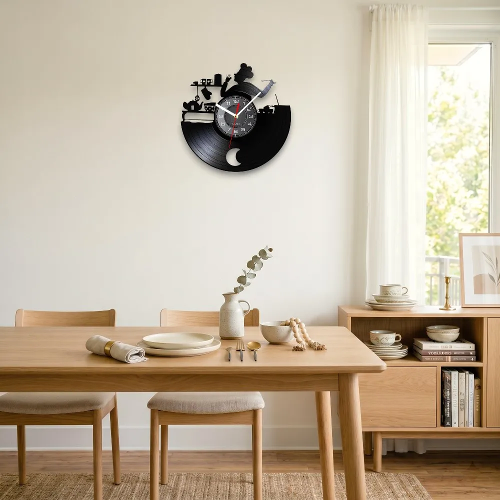 Vintage Chef Vinyl Record Wall Clock with LED Backlight Night Light Kitchen Bakery Decor Culinary Art Silhouette Design Gift - Image 5