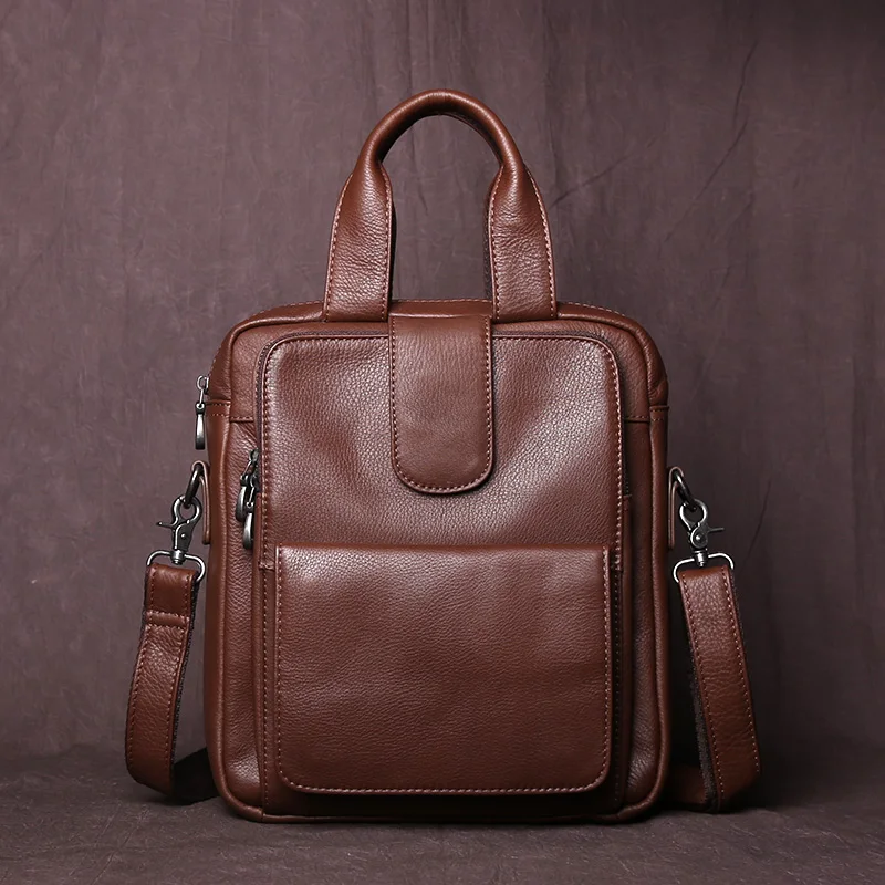 New Leather Men's Handbag Top Layer Cowhide Vertical Briefcase Retro Men's One-Shoulder Messenger Bag 12 Inch Ipad Bag NZPJ - Image 7